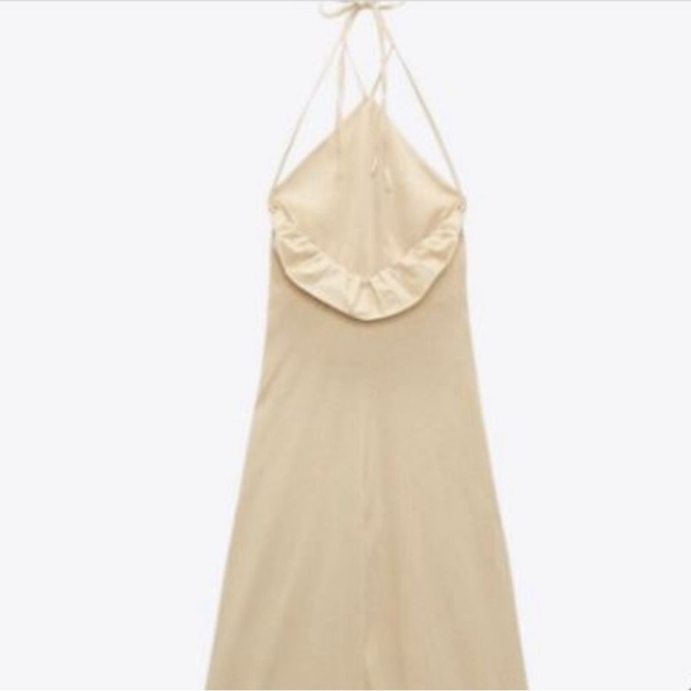 Zara beige cream ruffle frill halter top wide leg jumpsuit 100% cotton S NWOT - Picture 4 of 16